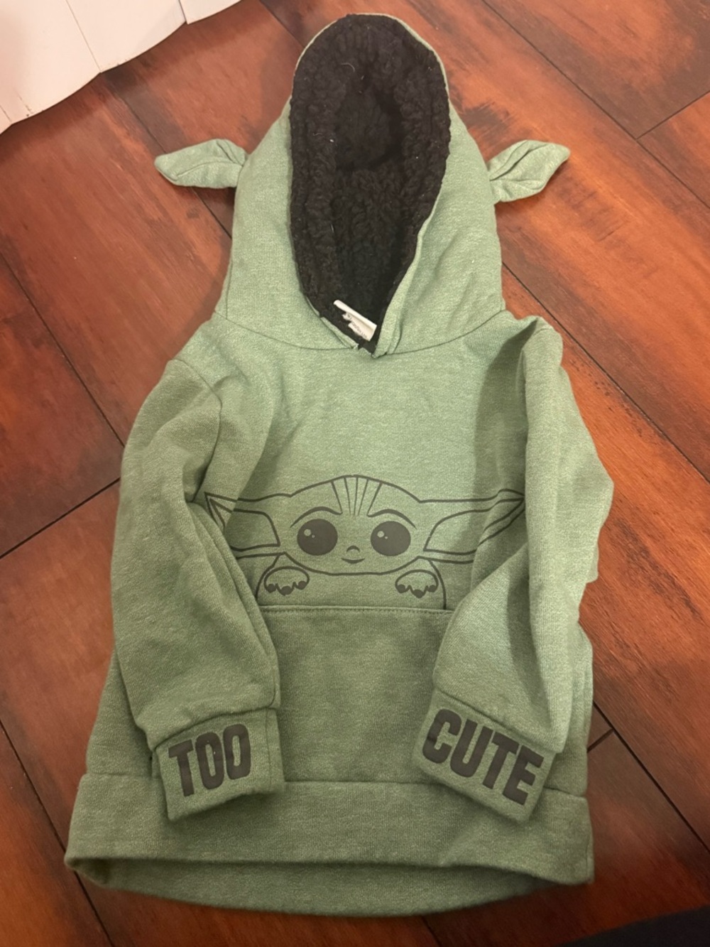 Grogu Baby Yoda Green Hoodie with Black Sherpa Hood Lining